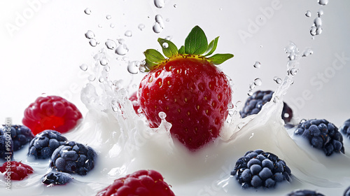 Fresh Berries Splashing in Milk