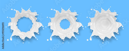 Round Milk Splash Isolated On Blue Background