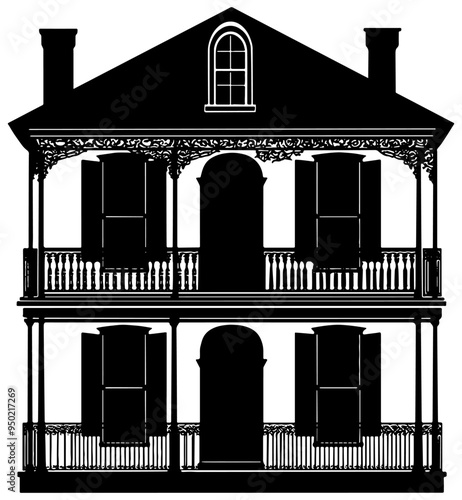 Creole cottage style house illustration 