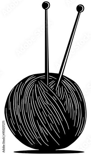 Ball of yarn and knitting needles, isolated 