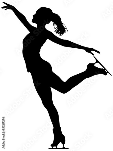 Silhouette of a woman figure skating, isolated 