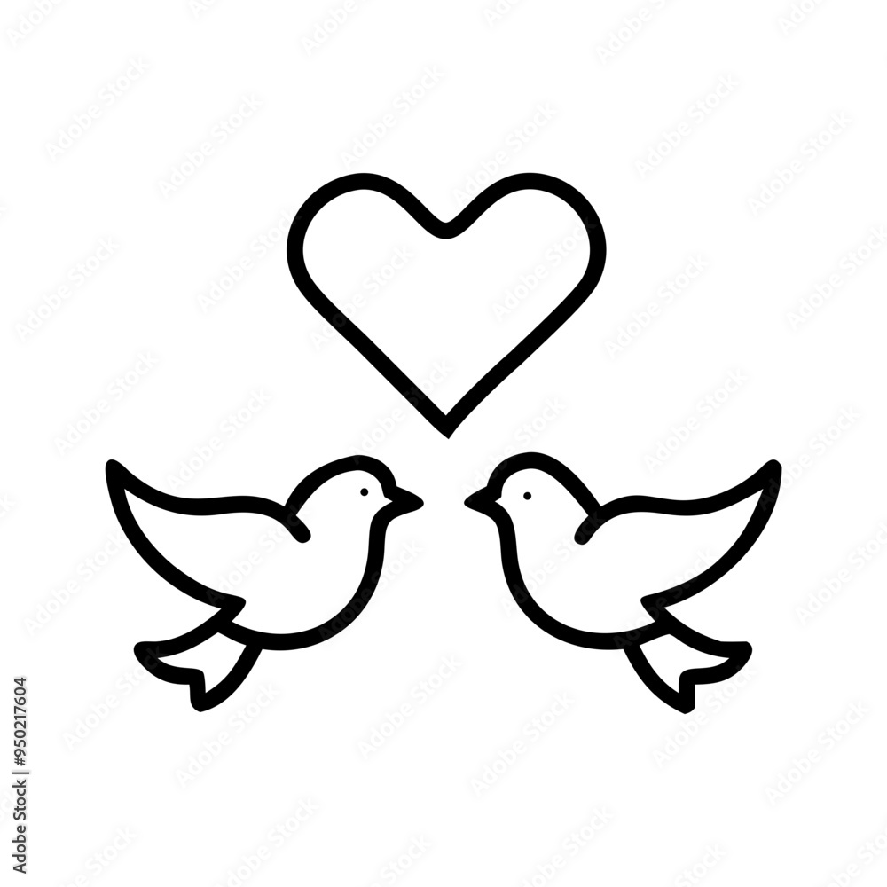 outline icon of Two doves, vector illustration, black and white outline icon of Two doves, vector illustration, black and white