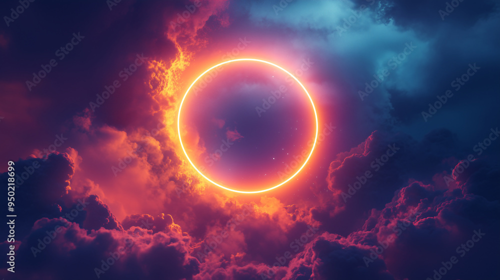 A vibrant light circle with dramatic clouds and vivid colors. A vibrant light circle with dramatic clouds and vivid colors.
