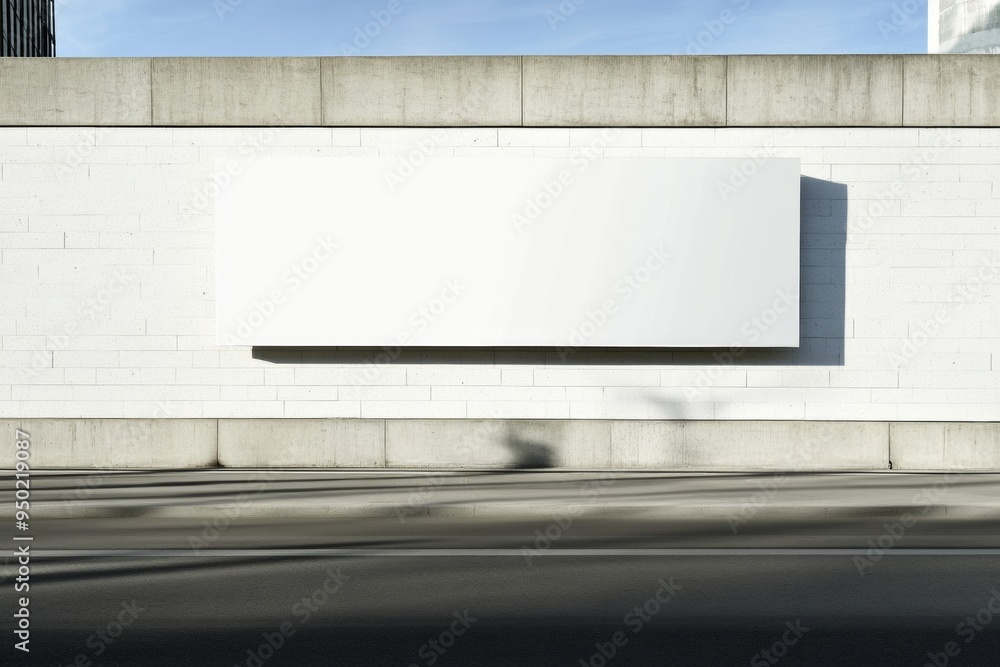 Modern Urban Street Scene with Passersby in Motion Blur and Blank White Brick Wall Billboard Mockup - Daylight, Industrial Setting Modern Urban Street Scene with Passersby in Motion Blur and Blank White Brick Wall Billboard Mockup - Daylight, Industrial Setting