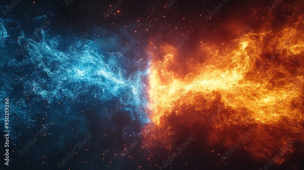 Abstract Artistic Depiction of Fire and Ice Colliding Abstract Artistic Depiction of Fire and Ice Colliding