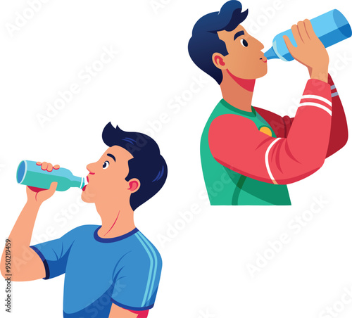 Athletes rehydrating after training session drinking water from bottles
