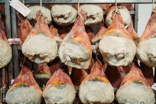 Whole legs of Morvan ham hanging to dry