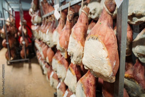 Whole legs of Morvan ham hanging to dry