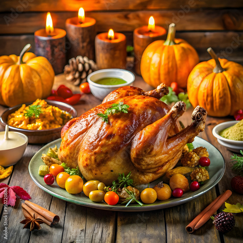 festive autumn feast with roasted turkey and pump