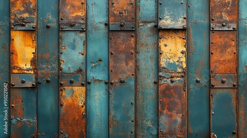 Rusty Metal Panels with Peeling Paint and Rivets