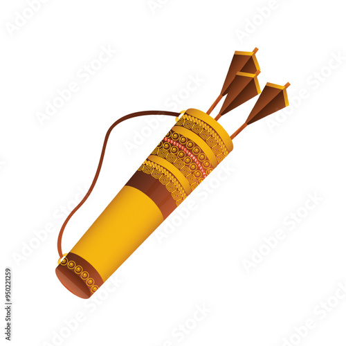 Vector illustration of golden decorated quiver and arrows on transparent background