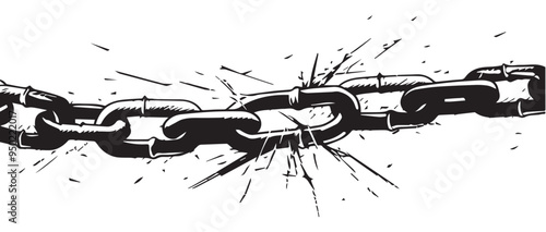 Breaking Chain Link Illustration in Vintage Engraved Style Symbolizing Strength and Liberation