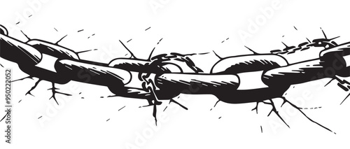 Breaking Chain Link Illustration in Vintage Engraved Style Symbolizing Strength and Liberation