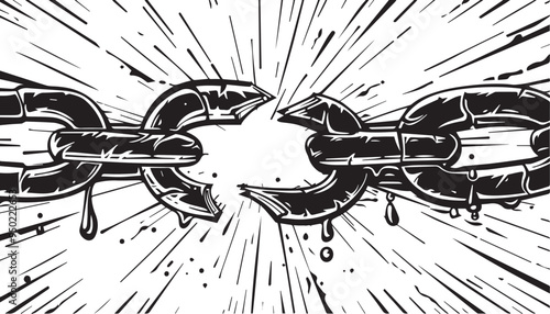 Breaking Chain Link Illustration in Vintage Engraved Style Symbolizing Strength and Liberation
