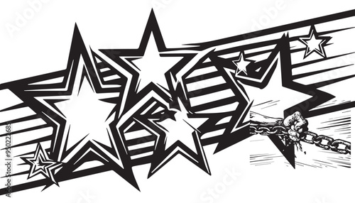  Hand-Drawn Abstract Stars and Chain Illustration in Black and White