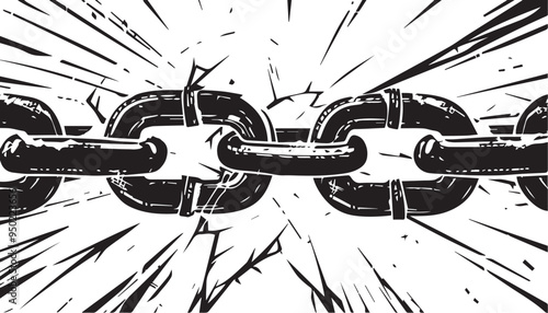 Breaking Chain Link Illustration in Vintage Engraved Style Symbolizing Strength and Liberation