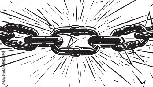Breaking Chain Link Illustration in Vintage Engraved Style Symbolizing Strength and Liberation