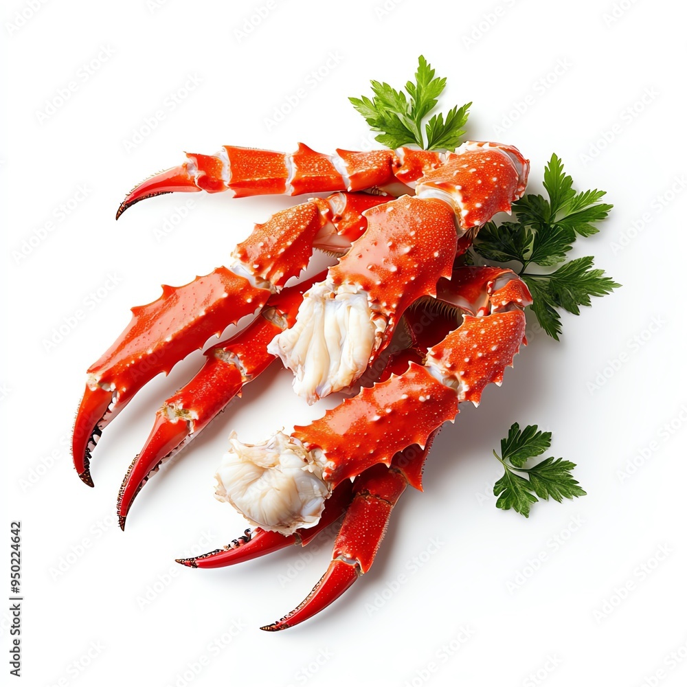Fresh red crab claws garnished with parsley, perfect for seafood dishes or culinary presentations. Fresh red crab claws garnished with parsley, perfect for seafood dishes or culinary presentations.