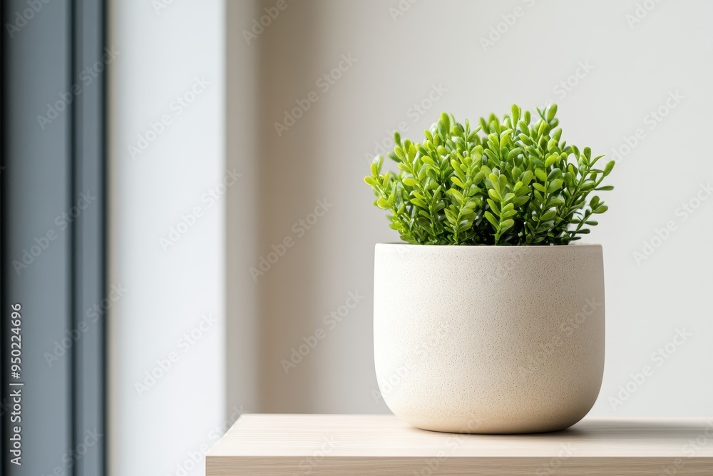 Fototapeta premium Contemporary Neutral Outdoor Planter with Minimalist Design and Textured Surface, Modern Urban Greenery Concept