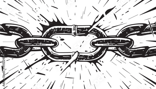 Breaking Chain Link Illustration in Vintage Engraved Style Symbolizing Strength and Liberation