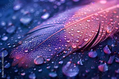 A close up of water droplets on a feather