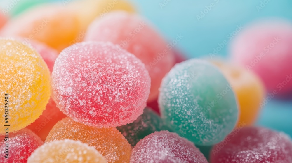 A high-definition close-up of various brightly colored sugared candies arranged against a blue background. The image vividly captures the texture and color of each candy. A high-definition close-up of various brightly colored sugared candies arranged against a blue background. The image vividly captures the texture and color of each candy.