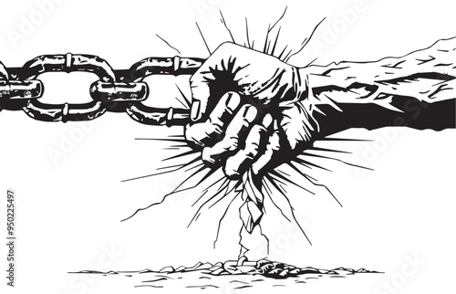 Hand Breaking Chains in a Vintage Engraved Style Symbolizing Freedom and Liberation