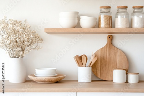 Sleek Minimalist Pantry Shelf with Neutral Tones in Contemporary Kitchen Setting