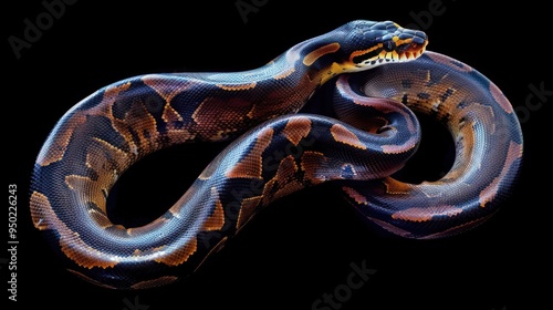 A Close-Up of a Python with its Head Raised, Showing its Striking Color Pattern and Texture