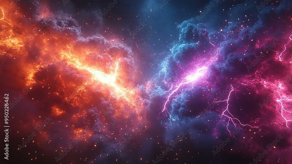 Clashing Lightning Bolts in Red and Blue Smoke Clashing Lightning Bolts in Red and Blue Smoke