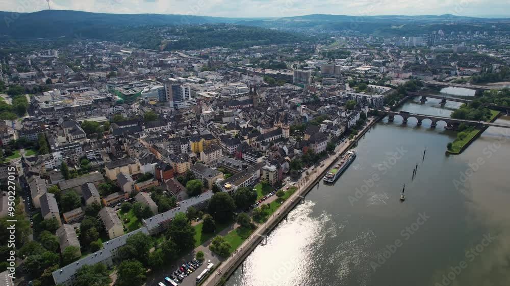 Aerial of the downtown around the city Koblenz in Germany on a sunny day Aerial of the downtown around the city Koblenz in Germany on a sunny day