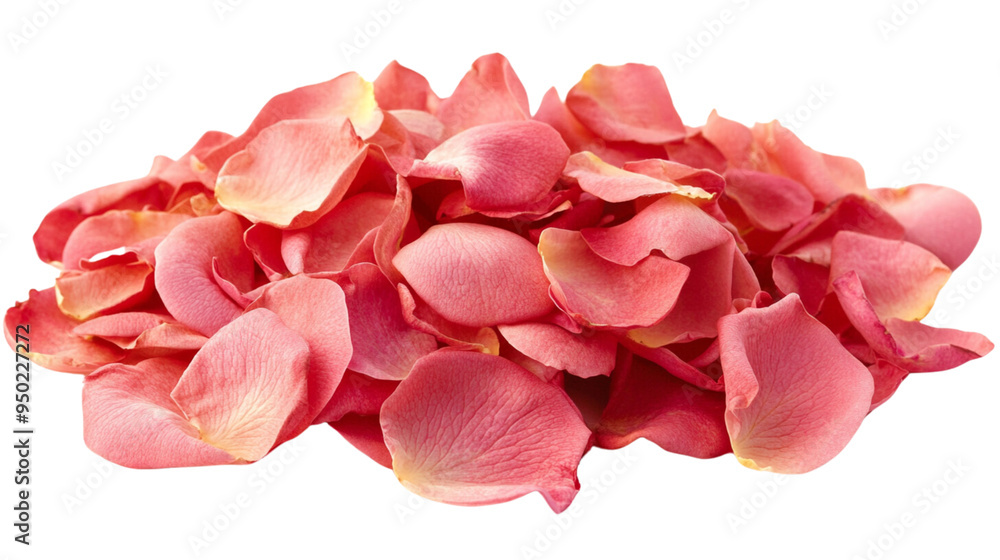 A pile of pink rose petals isolated on a white background. A pile of pink rose petals isolated on a white background.