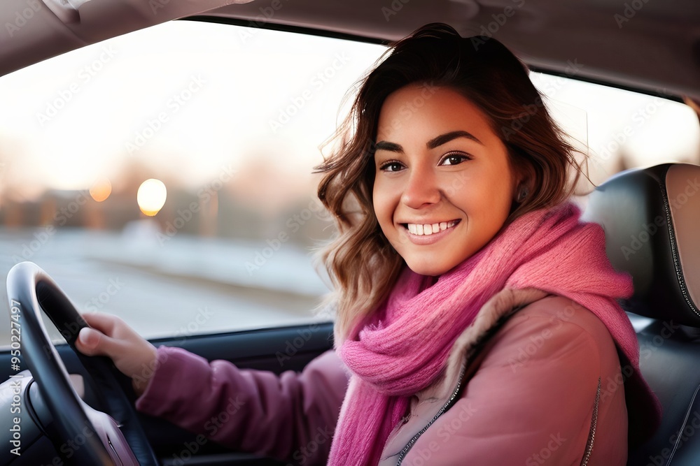 young woman with a soft smile wearing a pink scarf checking the young woman with a soft smile wearing a pink scarf checking the