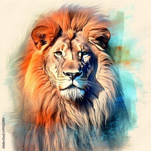 WATERCOLOR ILLUSTRATION OF A LION photo