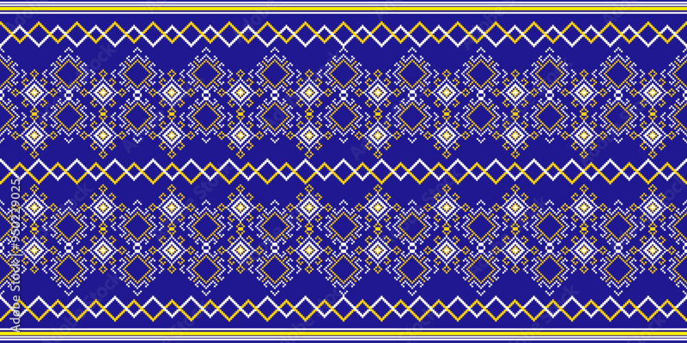 Cross Stitch. Ethnic patterns seamless. Design for Clothing, fabric, batik, Knitwear, Embroidery, Ikkat, Geometric Pixel pattern. Traditional Design Cross Stitch. Ethnic patterns seamless. Design for Clothing, fabric, batik, Knitwear, Embroidery, Ikkat, Geometric Pixel pattern. Traditional Design