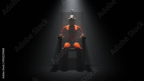 A Convict In A Foggy Room Sitting On The Electric Chair Waiting For Execution A Lonely Prisoner In A Dark Foggy Room Sitting On The Wooden Electric Chair Waiting For Execution