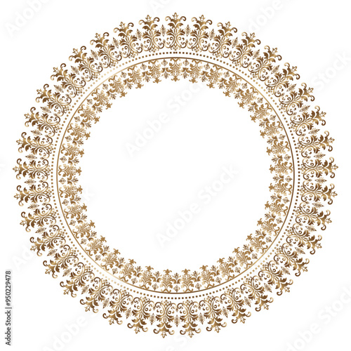 Damask Round Wreath luxury gold circular round ornament floral Abstract pattern, Classic Victorian traditional style, illustration Vintage Design, Floral frames, Mandala, Antique, Moroccan frame