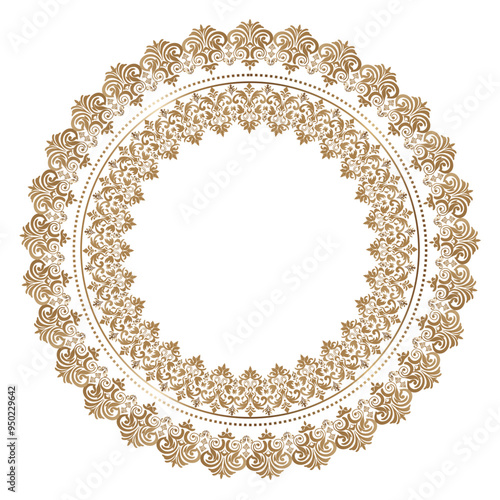 Damask Round Wreath luxury gold circular round ornament floral Abstract pattern, Classic Victorian traditional style, illustration Vintage Design, Floral frames, Mandala, Antique, Moroccan frame