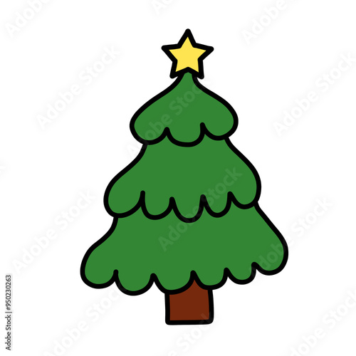 Wallpaper Mural Green Christmas tree with star raster drawing Torontodigital.ca