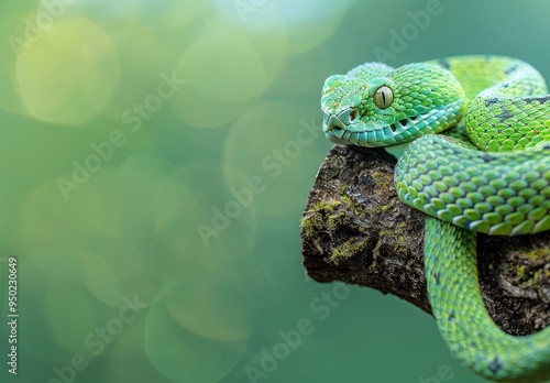 Green Pit Viper Snake on a Branch photo