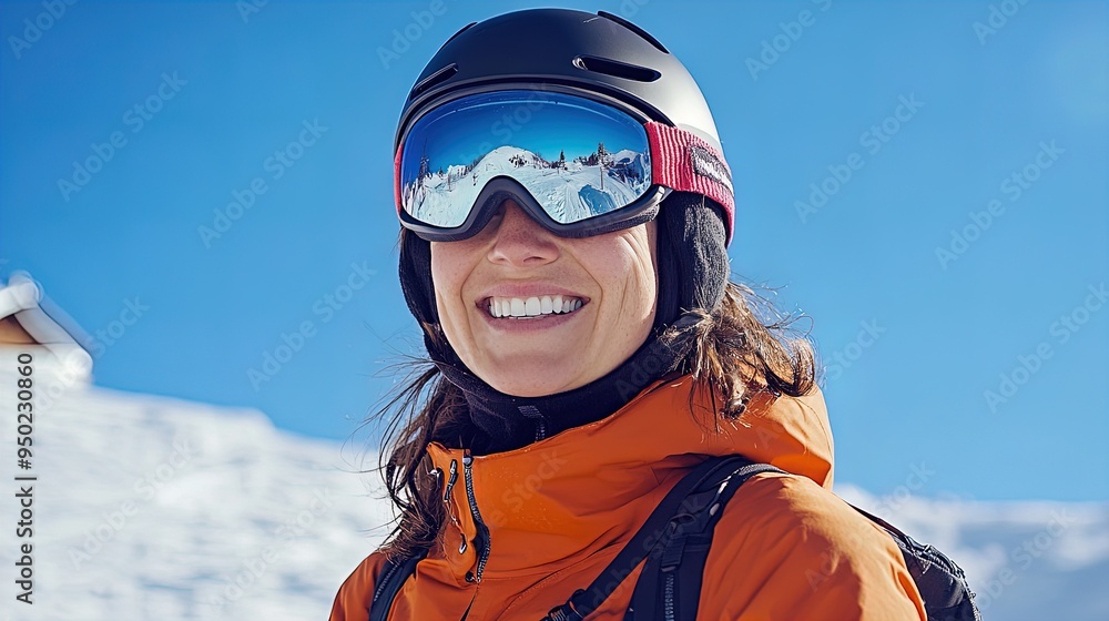 Cheerful Winter Enthusiast in Ski Gear: Perfect Poster for Sporty Interiors, Capturing the Thrill of Outdoor Adventures Against Snowy Slopes and a Clear Blue Sky! Cheerful Winter Enthusiast in Ski Gear: Perfect Poster for Sporty Interiors, Capturing the Thrill of Outdoor Adventures Against Snowy Slopes and a Clear Blue Sky!