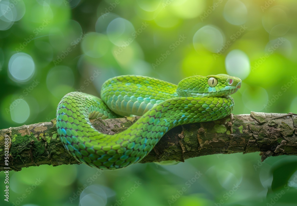 Fototapeta premium Green Pit Viper on a Branch