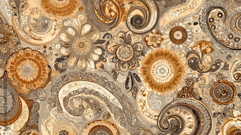 Seamless paisley patterns with intricate designs and a warm, earthy color palette Seamless paisley patterns with intricate designs and a warm, earthy color palette