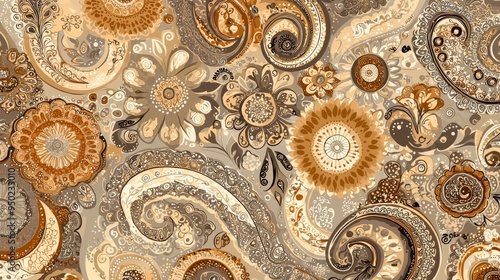 Seamless paisley patterns with intricate designs and a warm, earthy color palette photo