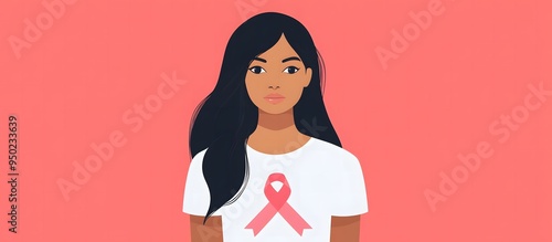 portrait of awomen wearing pink ribbon in her chest for breast cancer awareness photo