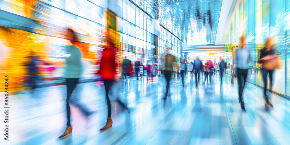 Blurred Motion of a Busy City Hallway: A captivating, abstract image of blurred figures moving through a bustling city hall, capturing the energy and chaos of modern urban life. Blurred Motion of a Busy City Hallway: A captivating, abstract image of blurred figures moving through a bustling city hall, capturing the energy and chaos of modern urban life.