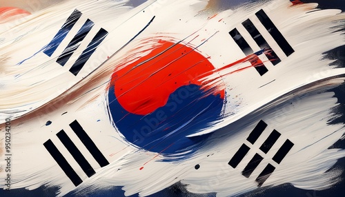 South Korea flag in abstract brush stroke style