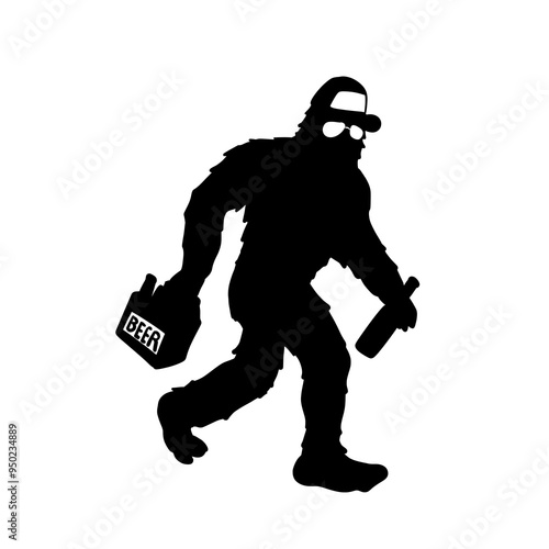 Bigfoot Carrying Beer Silhouette Vector Art Illustration
