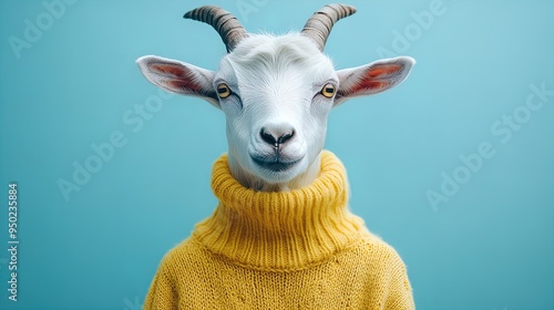 Charming Goat in Yellow Pullover: A Unique Art Piece for Sports Interiors, Perfect as a Poster to Add a Touch of Whimsy and Character to Your Space!