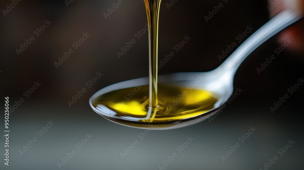 A visually appealing close-up of golden liquid oil being poured onto a spoon, capturing the smooth flow and warm hue of the oil, evoking a sense of culinary delight and satisfaction. A visually appealing close-up of golden liquid oil being poured onto a spoon, capturing the smooth flow and warm hue of the oil, evoking a sense of culinary delight and satisfaction.
